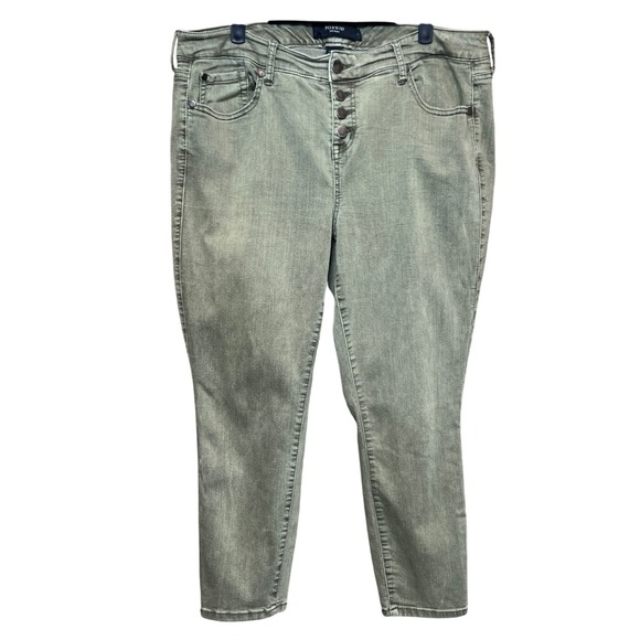 torrid Denim - Torrid Denim Women's Size 18 Olive Green Button Fly Cropped Skinny Jeans Faded